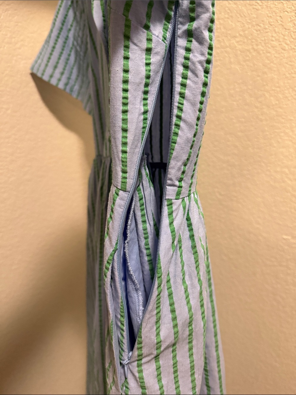 Striped Blue and Green Short-Sleeve Shirt Dress - Picture 5 of 7